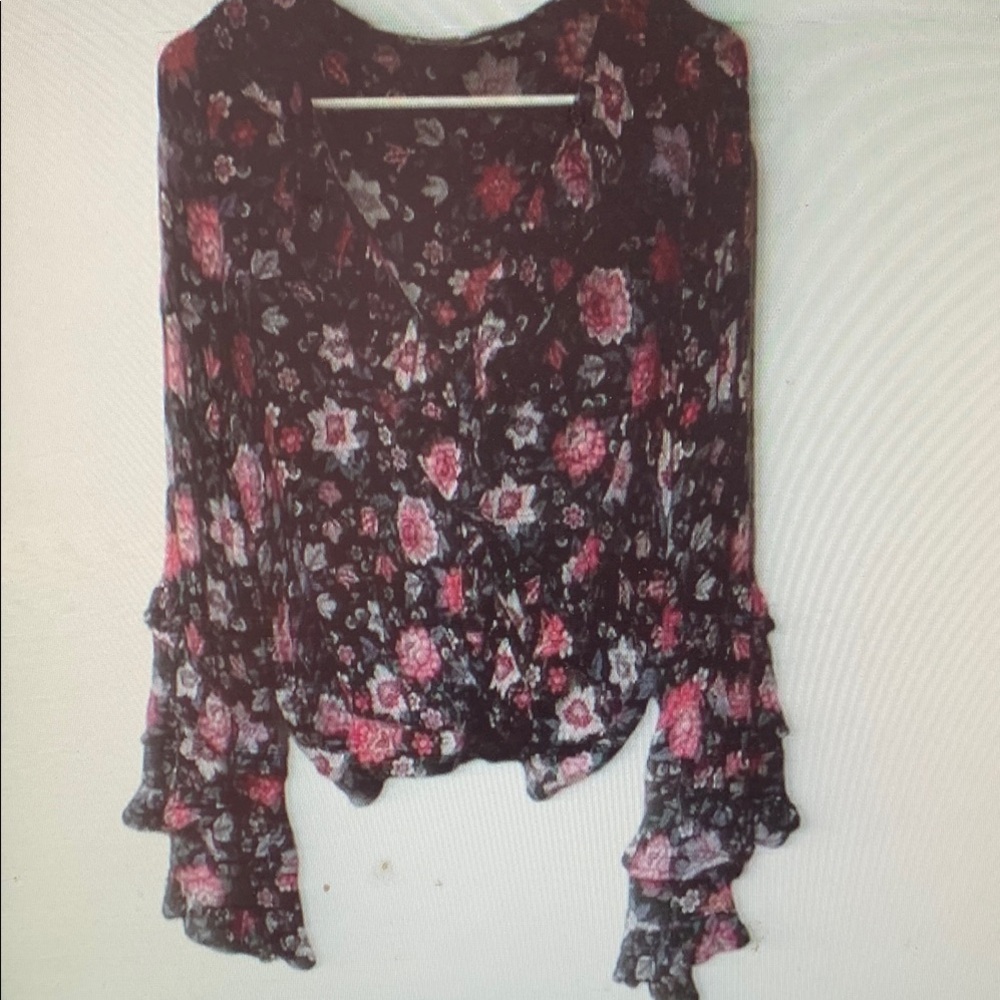 Multicolored Floral Bell Sleeve Blouse with Peter Pan Collar